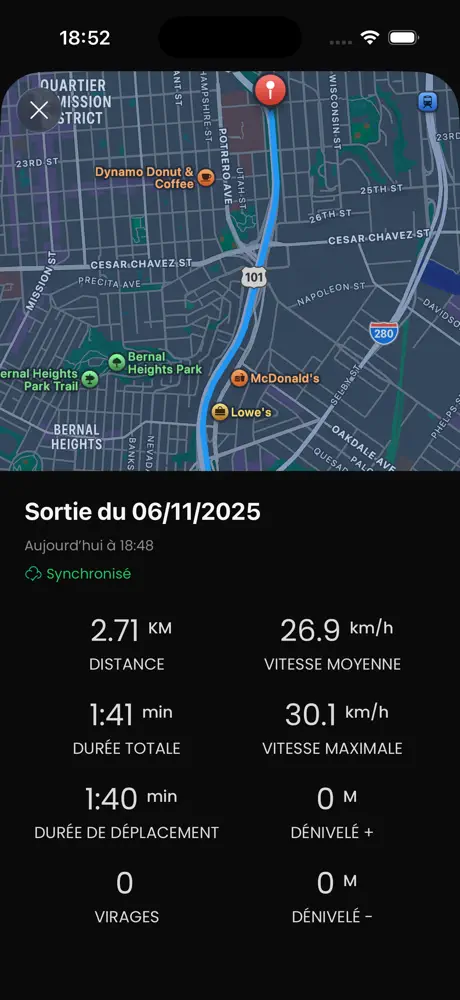 A ride page with its stats.