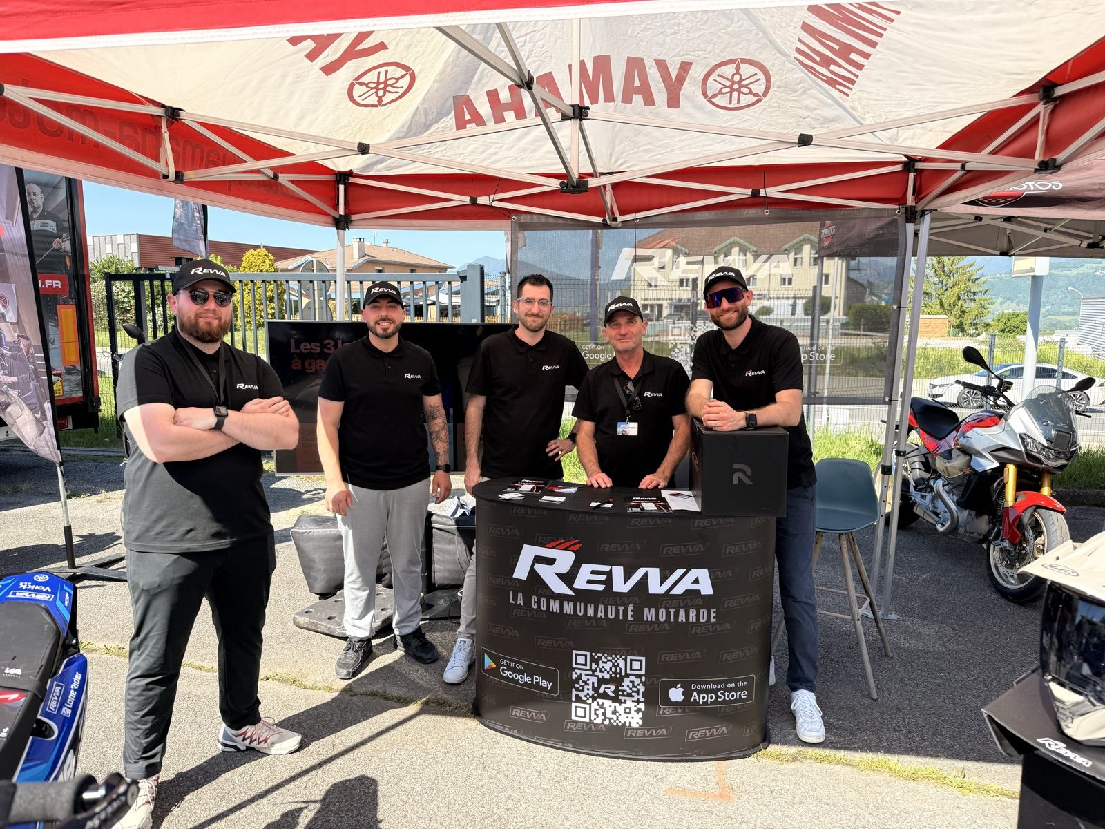 The Revva stand at the motorcycle show in La Roche-sur-Foron, May 2026.