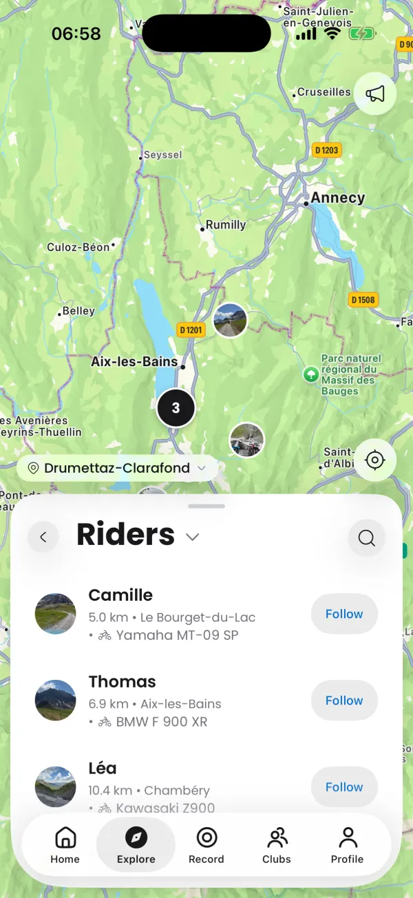 The map of riders around you