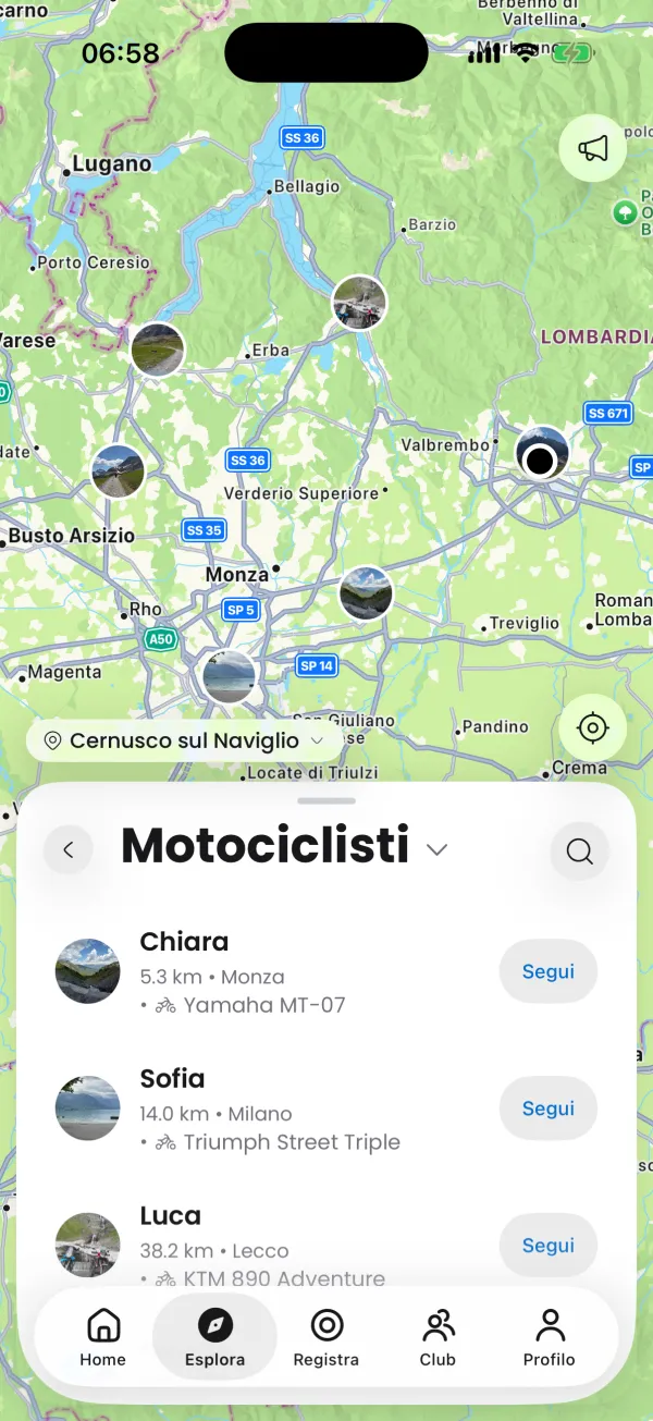 Mappa dei motociclisti: Trova motociclisti vicino a te